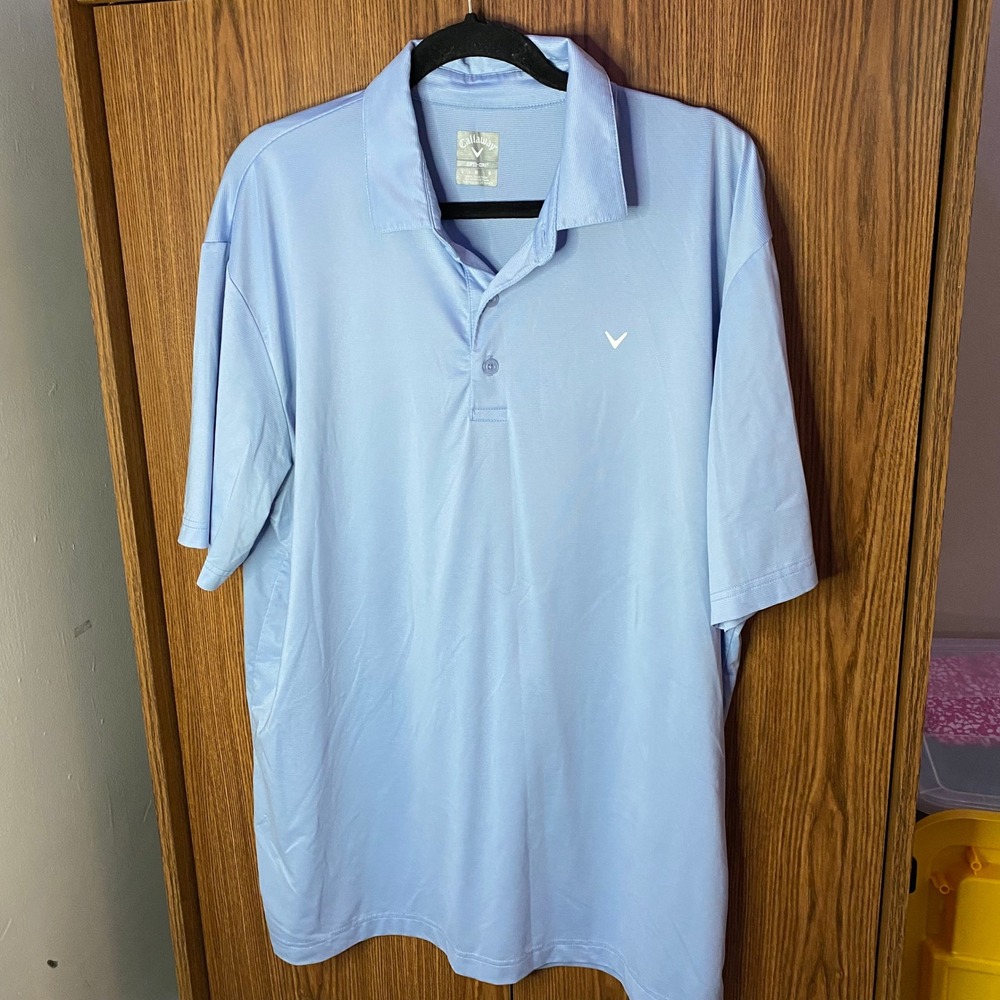 Callaway Polo Shirt Mens Large Light Blue Opti-Dri Short Sleeve Golf Top